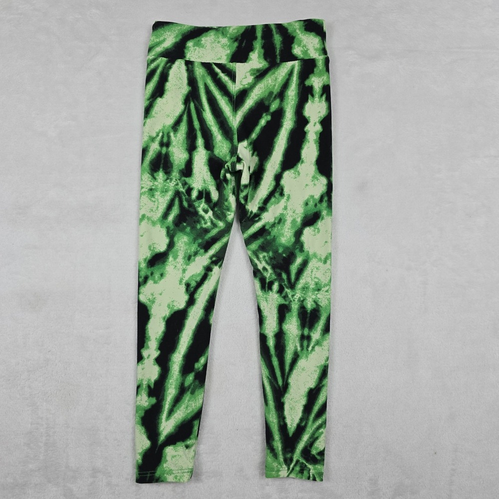 LuLaRoe Kids S/M Leggings Green Black Tie Dye Soft Stretchy Full Length Pants - Picture 5 of 7